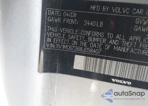 2008 Volvo C70 T5/T5 M z USA, uszkodzony, nr VIN YV1MC67268J058407